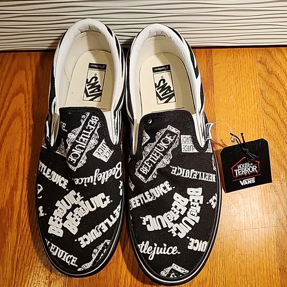Vans Black and White Beetlejuice Slip-Ons